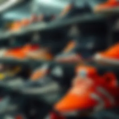 Diverse Adidas Range for the Athletic Spirit A variety of Adidas mesh sports shoe models displayed on a shelf