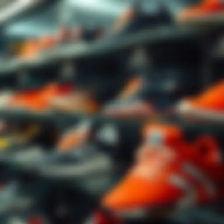 Diverse Adidas Range for the Athletic Spirit A variety of Adidas mesh sports shoe models displayed on a shelf