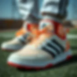 Close-up view of Adidas turf shoes showcasing intricate design details