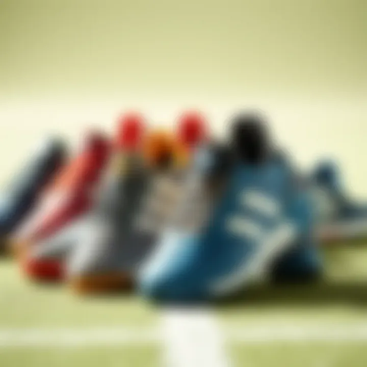 Comparison of various Adidas turf shoe models in a stylish arrangement
