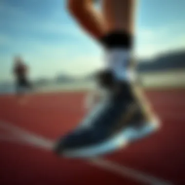 Athlete wearing Adidas high-top sneakers in action