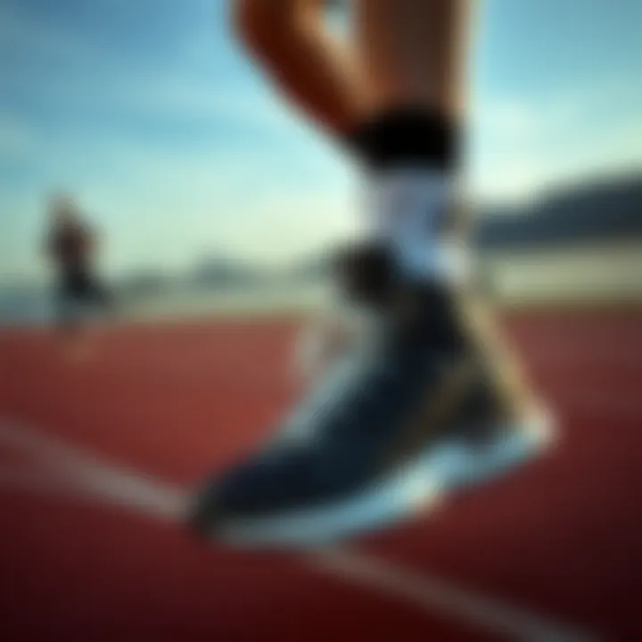 Athlete wearing Adidas high-top sneakers in action