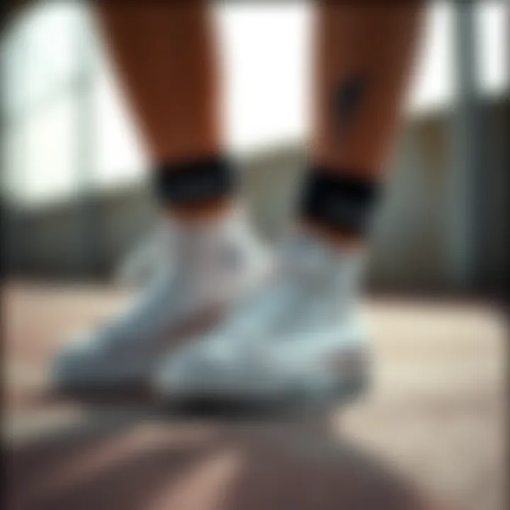 Stylish woman's footwear in athletic context