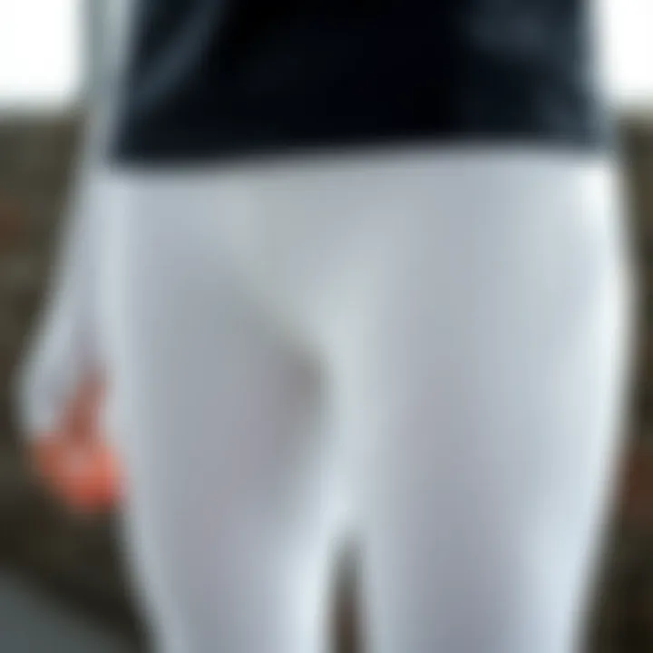 Close-up of breathable fabric used in white sports leggings