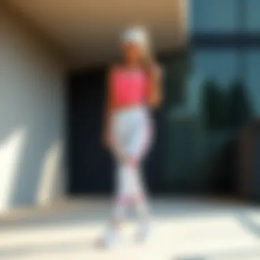 Fashionable outfit with white sports leggings paired with training gear