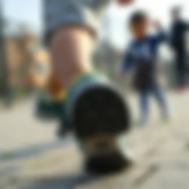Child wearing sports shoes while playing outdoors
