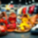 Stylish sandals on display showcasing various colors and designs