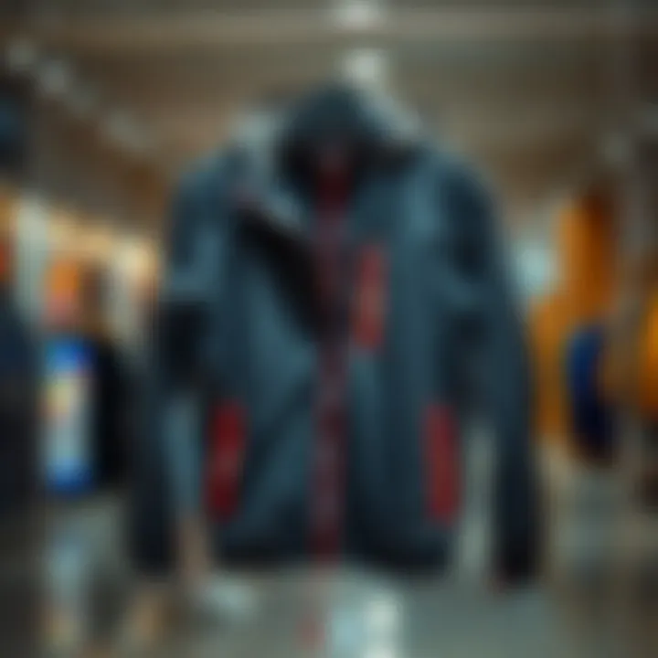 Stylish Rain Jacket Design A sleek running rain jacket displayed on a hanger, showcasing its design and material.