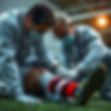 Medical Examination of Injury Close-up of a medical professional examining a player's injured leg
