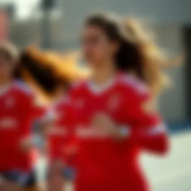 Dynamic action shot of girls wearing Galatasaray jerseys during sport