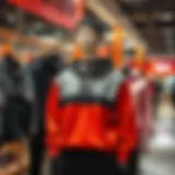 Stylish sports apparel displayed in a vibrant outlet setting