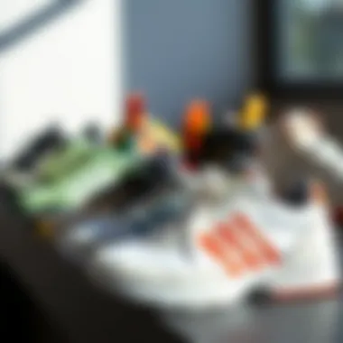 Diverse styles of sporty footwear arranged aesthetically