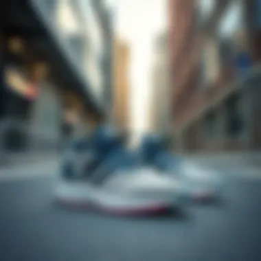 A pair of trendy running shoes in an urban setting