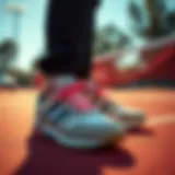 Stylish tennis shoes displayed on a vibrant court