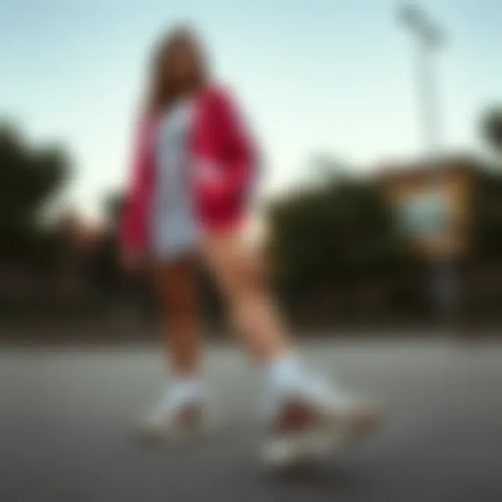 Leopard print Skechers paired with sporty attire