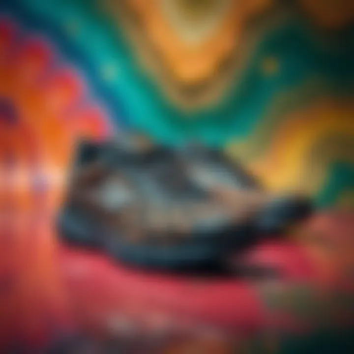 Stylish leopard print Skechers shoes on a vibrant background