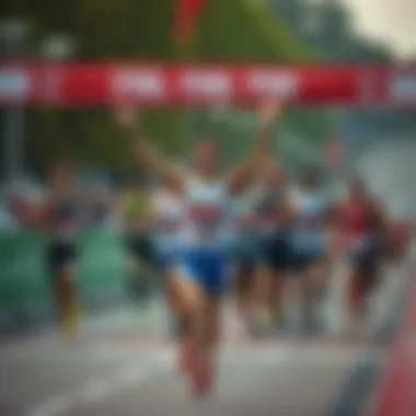 Athletes celebrating at the finish line of a marathon