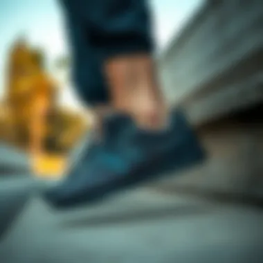 Active lifestyle featuring black New Balance shoes in a dynamic setting.