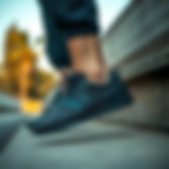 Active lifestyle featuring black New Balance shoes in a dynamic setting.