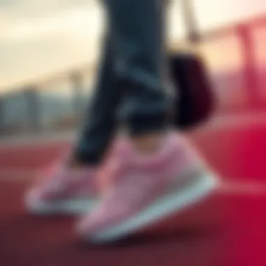 Fashion Meets Functionality with Pink Sneakers Fashion-forward outfit featuring pink New Balance sneakers