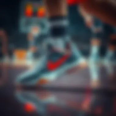 Basketball shoes in action during a competitive game, illustrating performance benefits