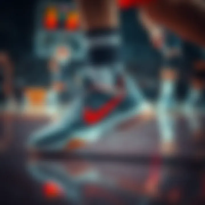 Basketball shoes in action during a competitive game, illustrating performance benefits