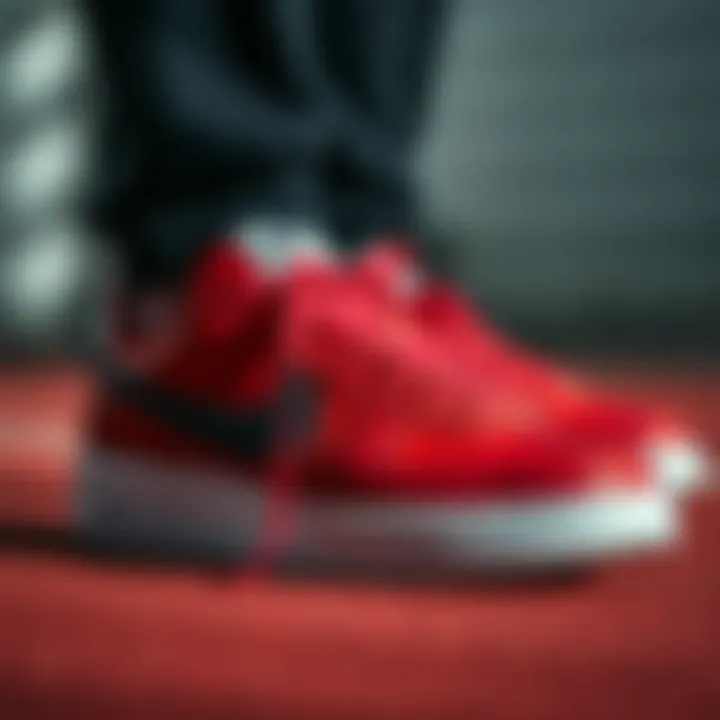 Material Quality of Nike Court Borough Low Close-up of Nike Court Borough Low Red Black shoe materials