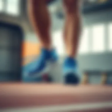 Dynamic athlete wearing blue sneakers during a workout