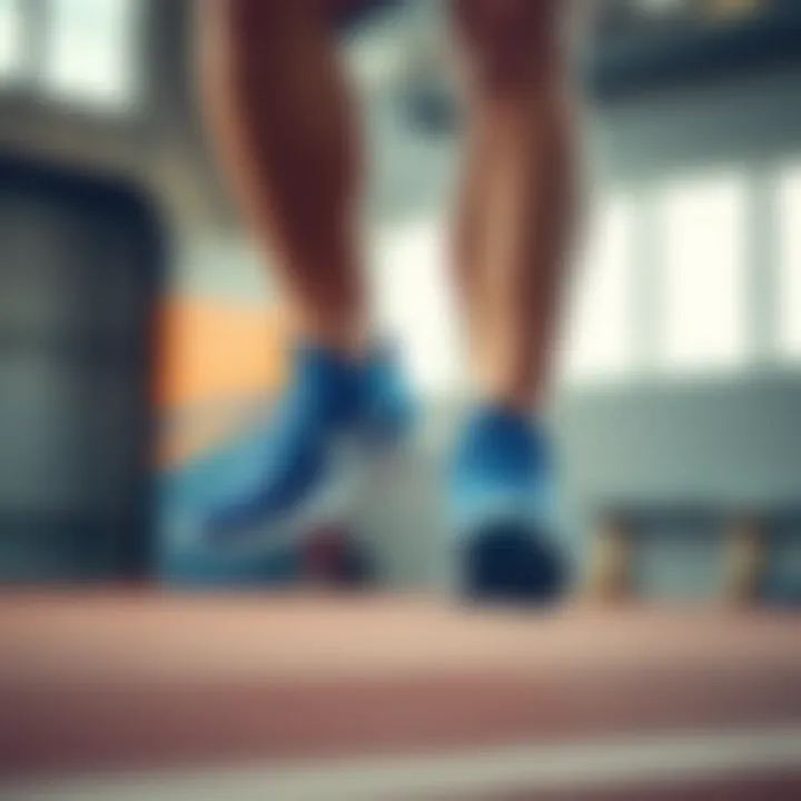 Dynamic athlete wearing blue sneakers during a workout