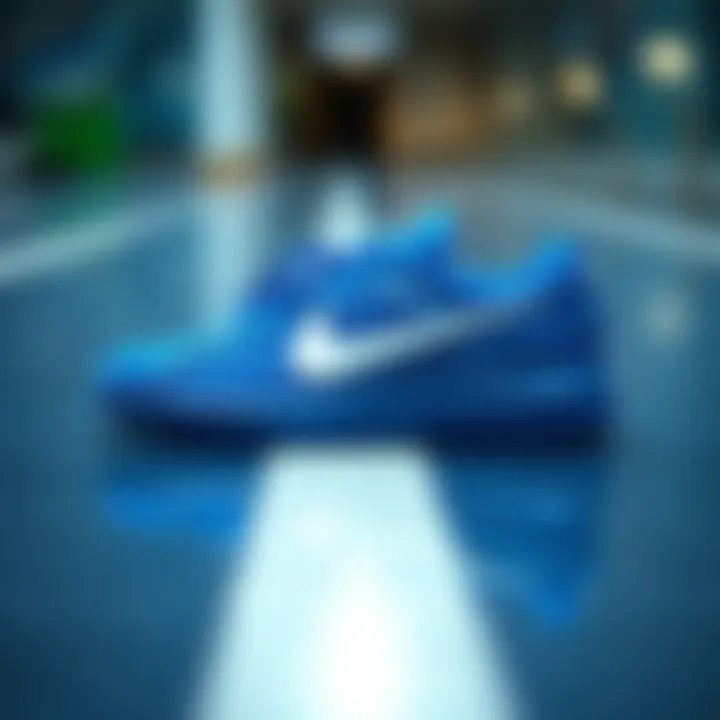 Elegant blue sports shoes on a sleek surface