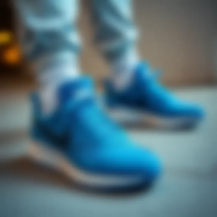 Stylish blue shoes paired with sporty attire