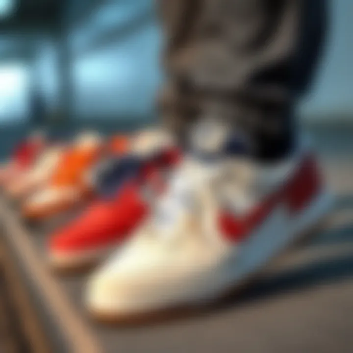 An artistic display of the evolution of Nike retro sneakers over the decades