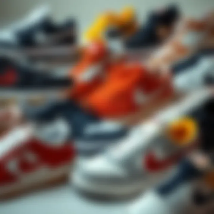 A stylish arrangement of various Nike retro shoes highlighting their diverse colorways and styles
