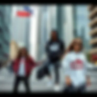 Stylish individuals sporting Puma Downtown attire in a cityscape.