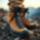 A close-up of Salomon outdoor boots showcasing their intricate design and materials