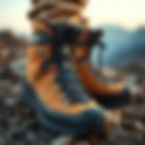 A close-up of Salomon outdoor boots showcasing their intricate design and materials