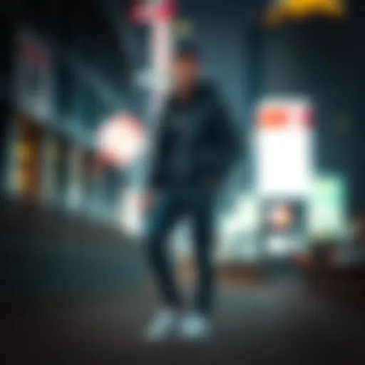 Urban Sophistication with Skechers Jacket Stylish Skechers jacket in an urban setting