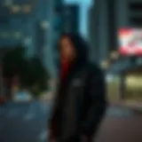 Urban Elegance of Skechers Jacket A stylish Skechers jacket in an urban setting