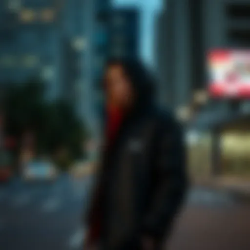 Urban Elegance of Skechers Jacket A stylish Skechers jacket in an urban setting