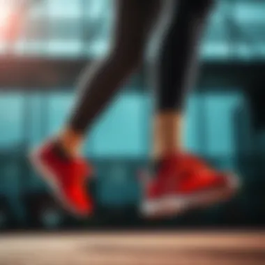 Athlete in Action with Skechers Red Shoes Athlete wearing Skechers red shoes during a workout