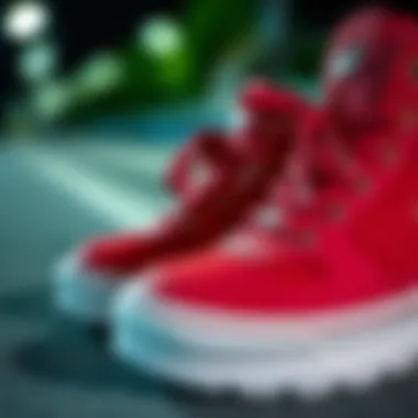 Design Details of Skechers Red Sneakers Close-up of Skechers red sneakers highlighting design details