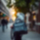 Stylish small shoulder bag in urban setting