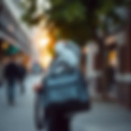 Stylish small shoulder bag in urban setting