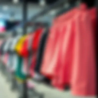 Different styles of sports shorts displayed on a rack.