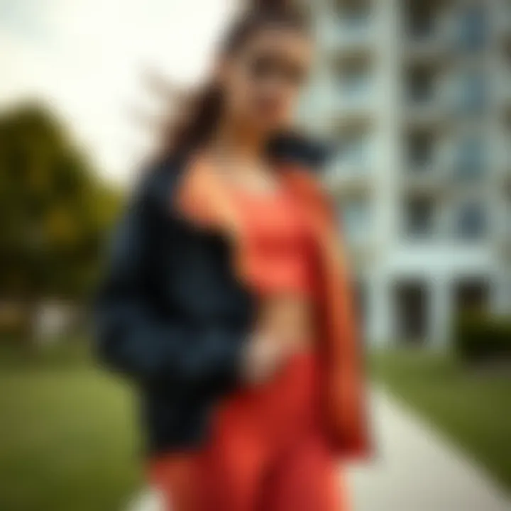 Stylish runner pairing windbreaker with modern athletic wear