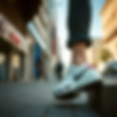 User wearing Nike Crocs in an urban setting